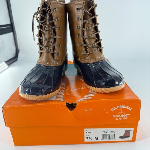 Sporto Ariel Womens Tan/Navy Duck Boots Size 7.5 M Waterproof Insulated With Box - Picture 5 of 8